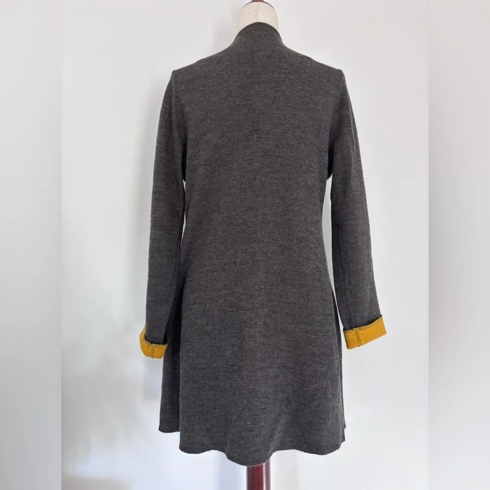 REVUE Wool Blend Long Sweater Gray and Yellow Tie Front